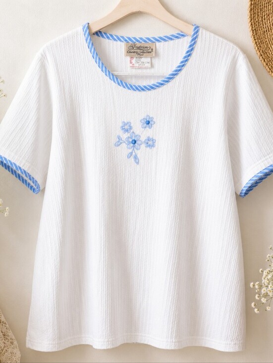 Tradition Tops - Tradition Country Collection Cottagecore Blue Floral Top 22W